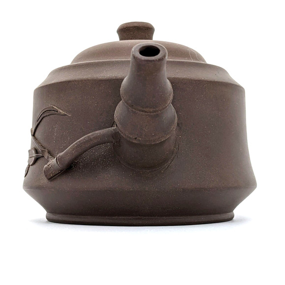 Yixing Teapot Chinese Unglazed w Bamboo Motif Handmade Zisha Clay Signed - Picture 4 of 11